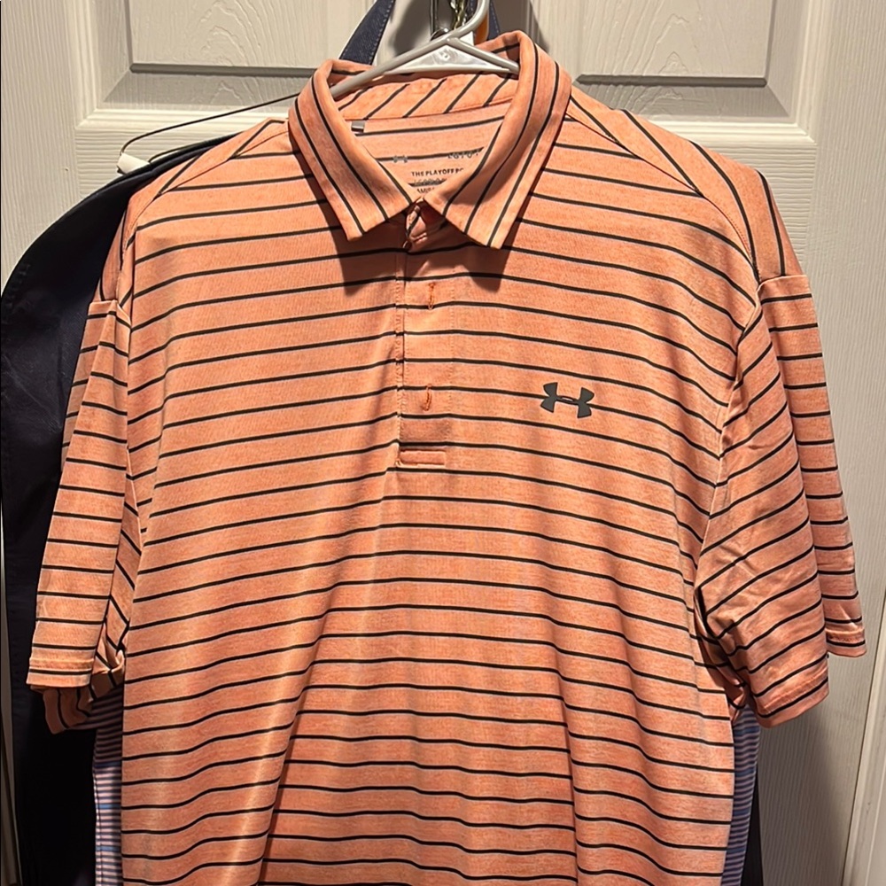 Under Armour Orange and Black Polo Shirt with Stripes